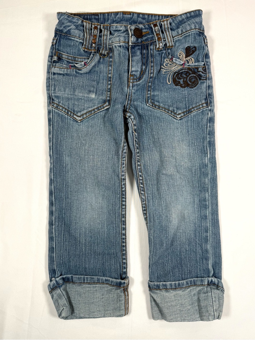 VINTAGE HANNAH MONTANA Girls Embroidered Jeans 7 Y2K Western Cowgirl Rhinestone